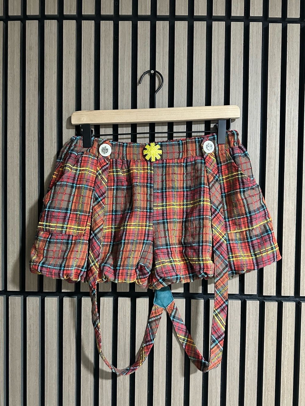 Nuvula Women's Multicolor Plaid Bubble Hem Suspender Bloomer Shorts Nana Anime S